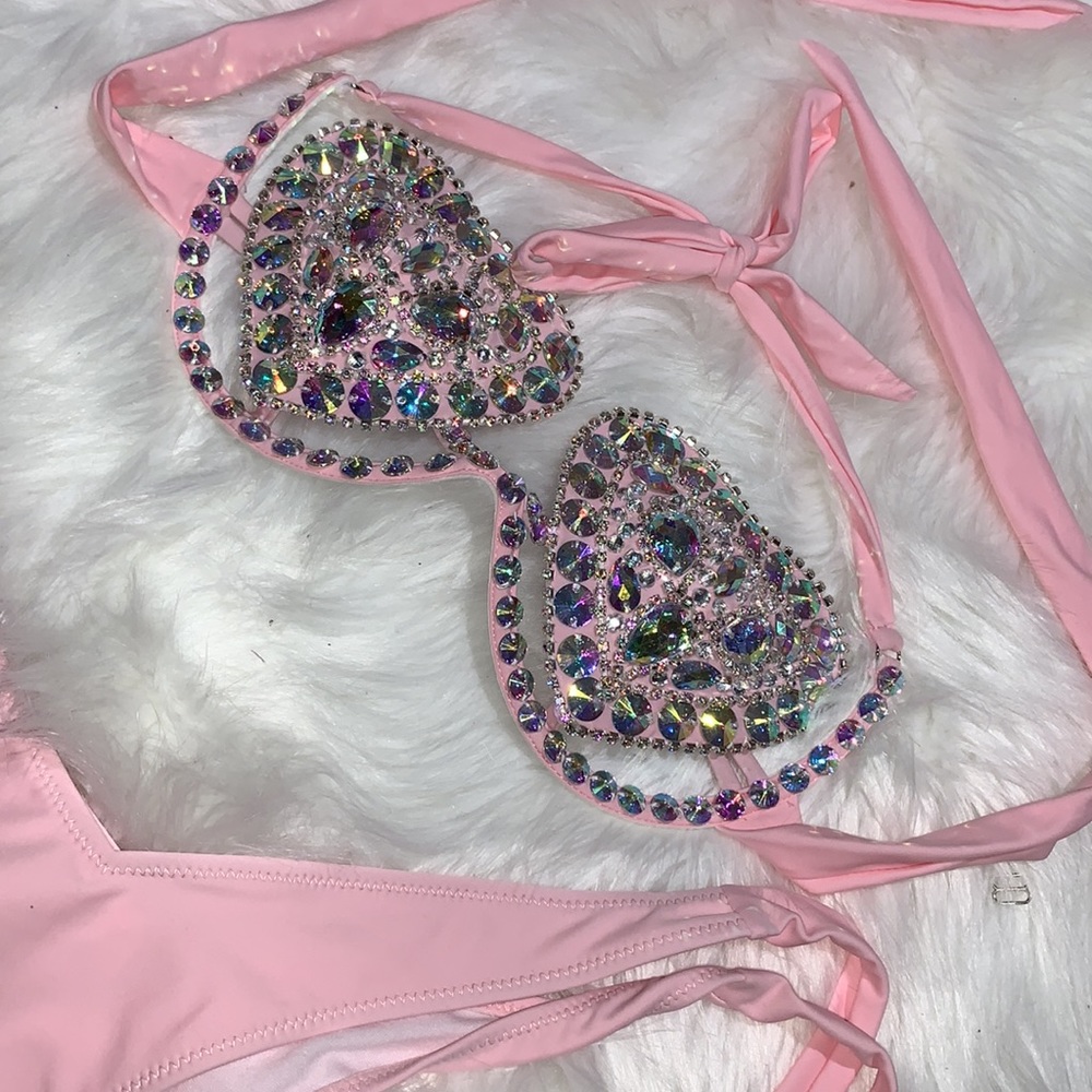 NEW Heart Rhinestone Carnival Bikini B C cup